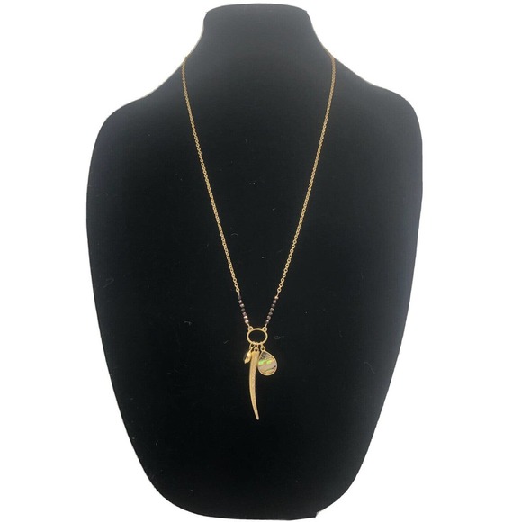 Sole-Society Abalone Long Beaded Rhinestone Gold Tone Fashion Necklace - Picture 3 of 8